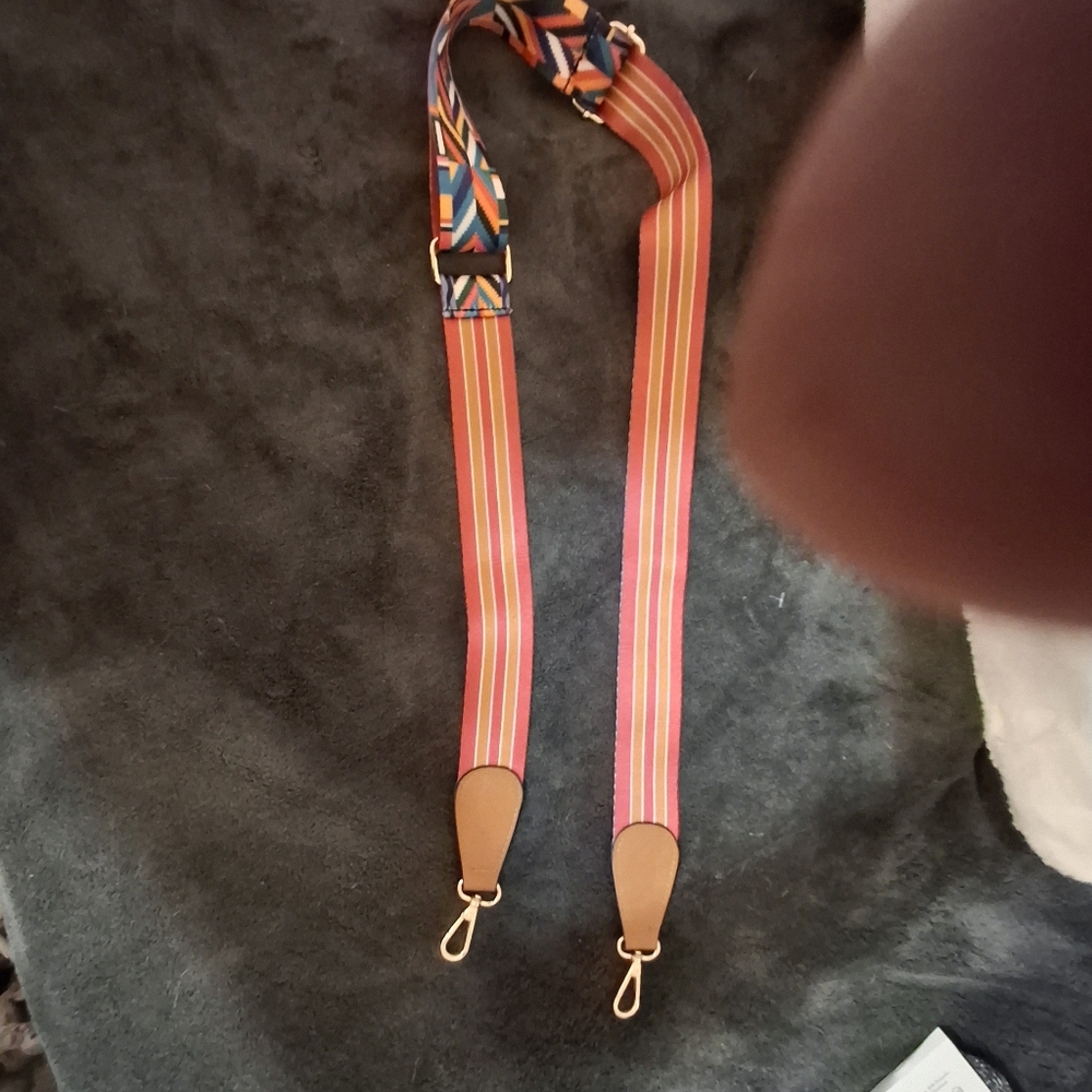 Multi-color southwestern print and striped print  guitar style crossbody strap - Picture 2 of 5